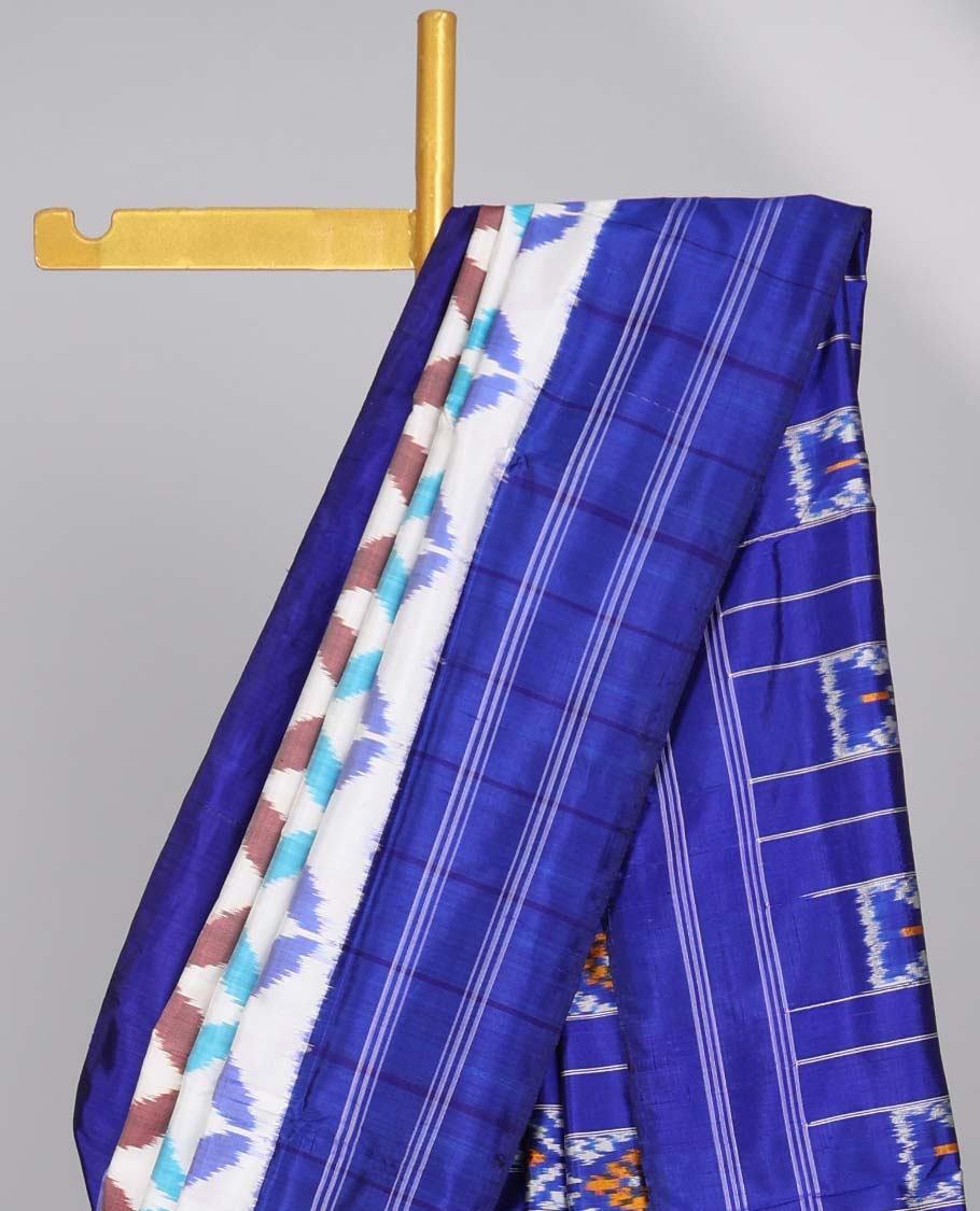 Multi Colour  with motifs ikkat silk saree , contrast striped border & striped, ogee design pallu