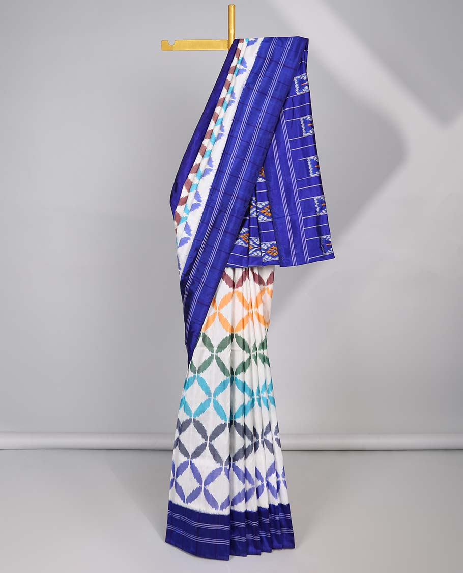 Multi Colour  with motifs ikkat silk saree , contrast striped border & striped, ogee design pallu