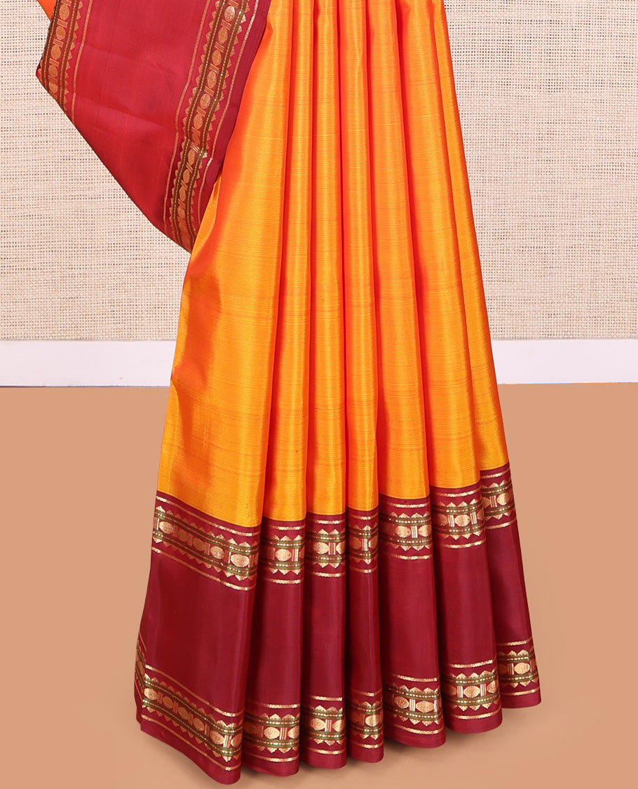 Orange Plain Kanchipuram Silk Saree