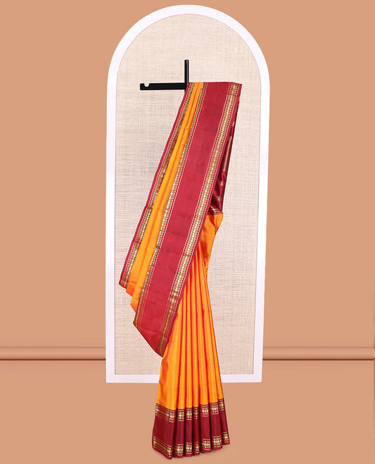 Orange Plain Kanchipuram Silk Saree