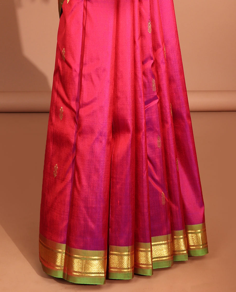 Pink floral buttas kancheepuram silk saree with contrast border jaal designs & striped,floral buttas pallu