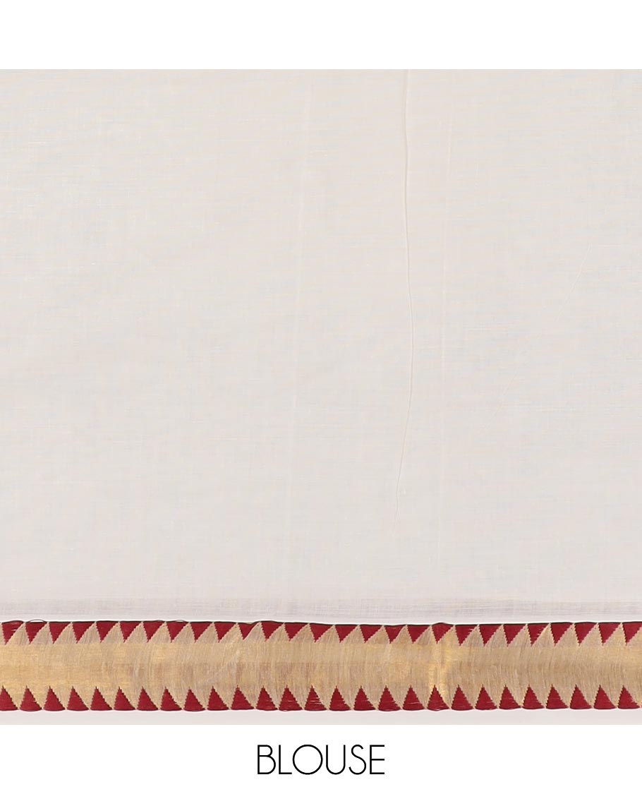 Cream gold zari buttas Kerala cotton saree, zari temple border, and pallu of intricate zari designs