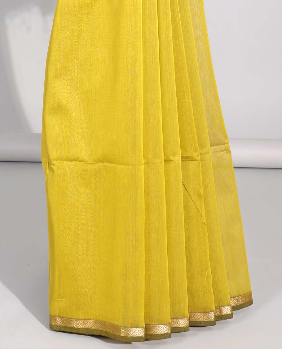 Green  floral motifs maheswari cotton saree with contrast zari border & floral motifs pallu