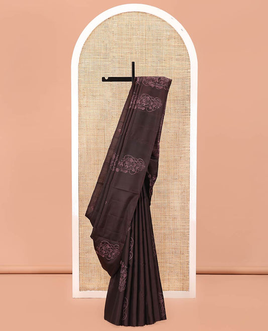 Brown Mayuri Soft Silk Saree, Decked Up with Zari Buttas All Over Its Body, Highlighted by Intricately Designed Pallu and Paired with a Matching Blouse