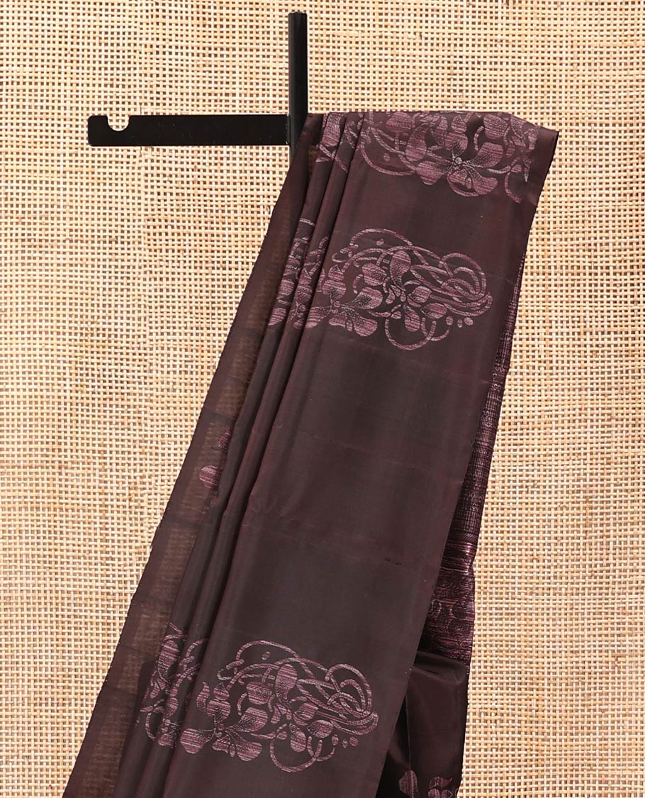 Brown Mayuri Soft Silk Saree, Decked Up with Zari Buttas All Over Its Body, Highlighted by Intricately Designed Pallu and Paired with a Matching Blouse