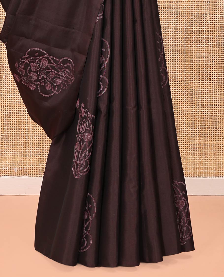 Brown Mayuri Soft Silk Saree, Decked Up with Zari Buttas All Over Its Body, Highlighted by Intricately Designed Pallu and Paired with a Matching Blouse