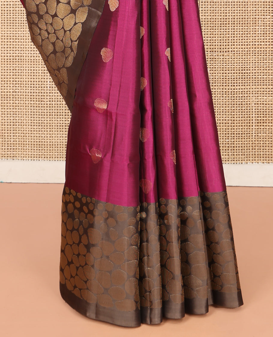 Pink Mayuri Lite Silk Mix Saree, Adorned with Buttas, a Contrast Geometric Woven Border, Geometric Pallu, and a Contrast Blouse