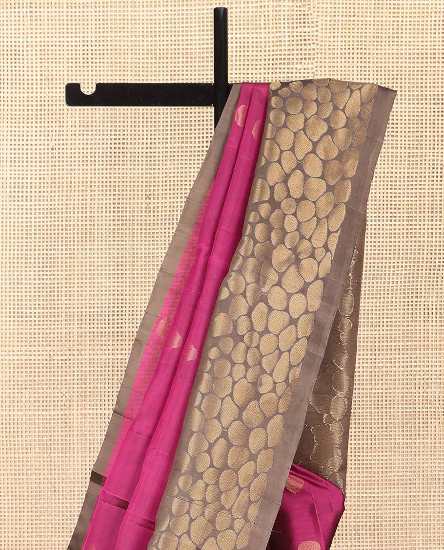 Pink Mayuri Lite Silk Mix Saree, Adorned with Buttas, a Contrast Geometric Woven Border, Geometric Pallu, and a Contrast Blouse