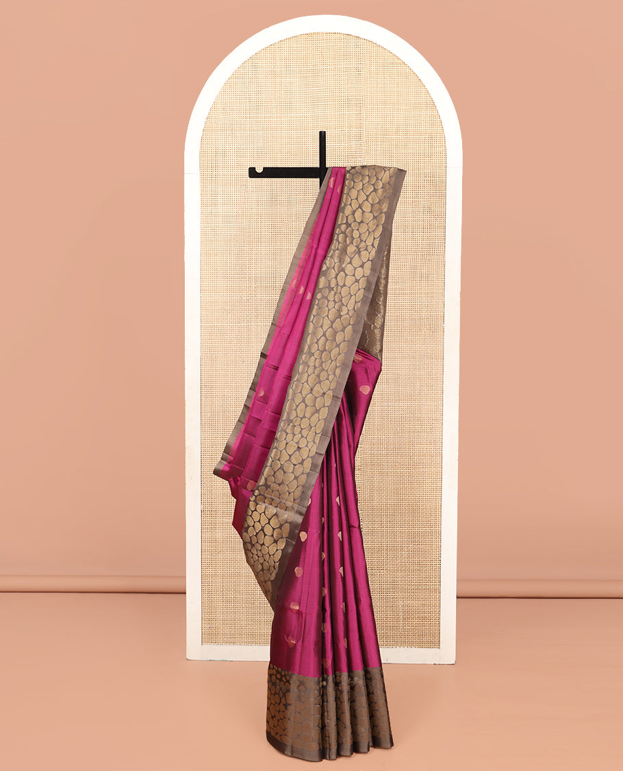 Pink Mayuri Lite Silk Mix Saree, Adorned with Buttas, a Contrast Geometric Woven Border, Geometric Pallu, and a Contrast Blouse