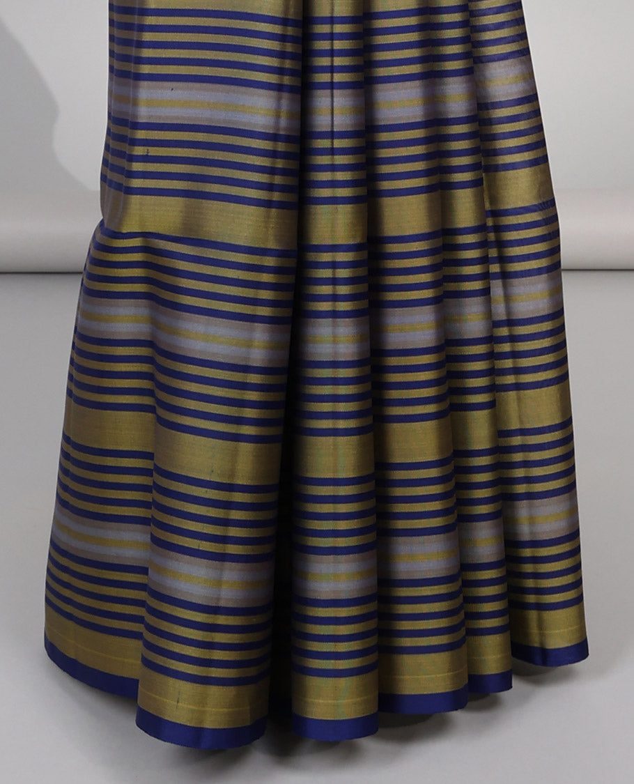 Blue striped mayuri soft silk saree with self striped border & zari design pallu