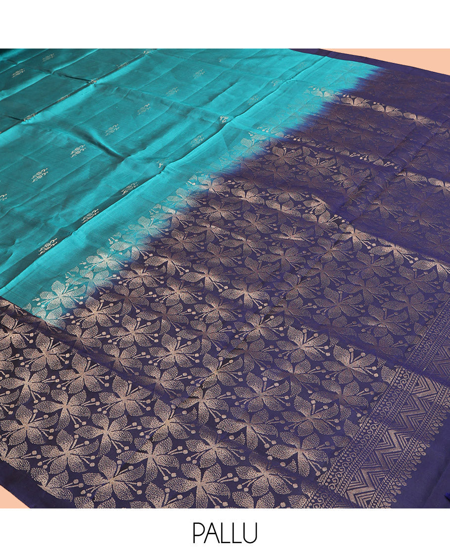 Blue Mayuri Lite Silk Mix Saree, Bedecked with Zari Buttas, a Contrast Floral Design Border, Floral Design Pallu, and a Contrast Blouse