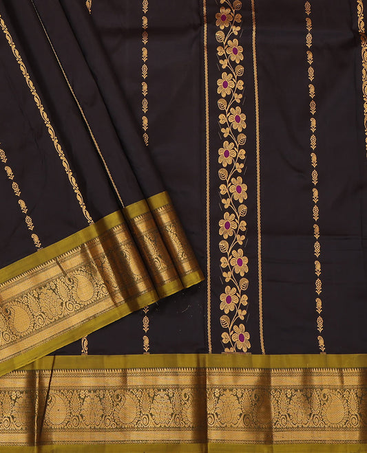 Black Pure Silk Pavadai Material Set