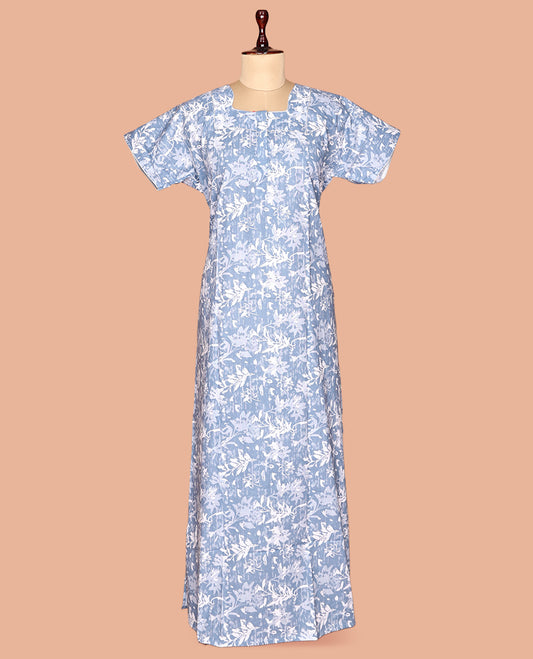 Blue Cotton-Blended Nighty
