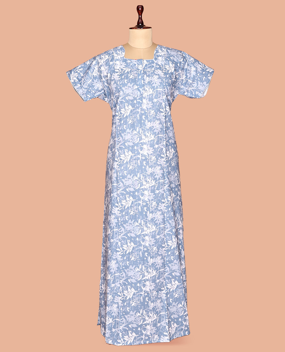 Blue Cotton-Blended Nighty