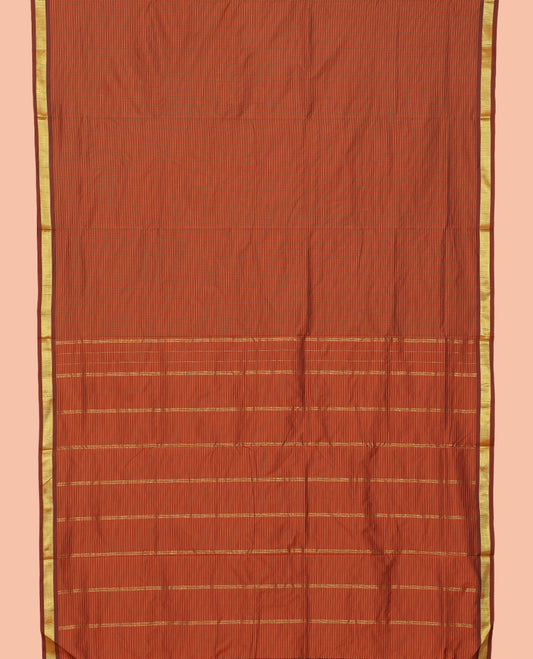 Rust Checked Art-Silk Nine Yard Saree, a Traditional Zari Border, a Self-Pallu, and No Blouse