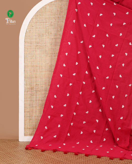 Borderless Rani pink heart thread embroidery jute cotton saree with self pallu & plain blouse