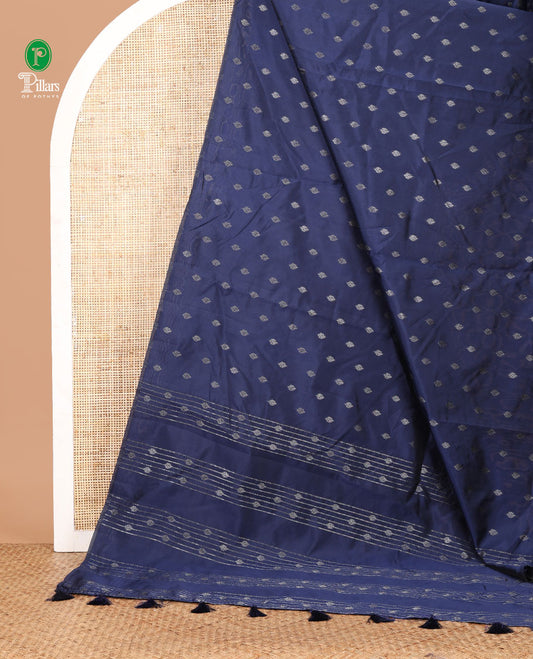 Borderless navy blue thousand zari buttas kanchi silk saree, self-pallu of buttas and stripes in zari