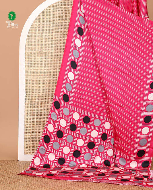 Rani pink small polka dots printed gajji silk saree with self-border & pallu printed with a dot enclosed checks, blouse with intricate motif print