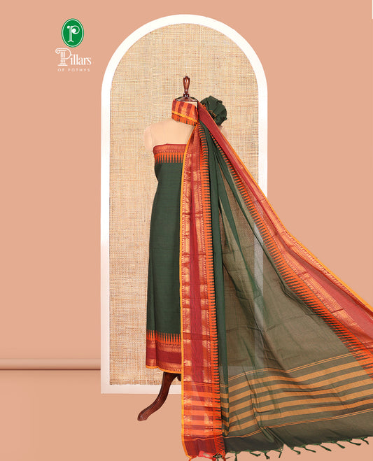 Bottle Green Mercerised Cotton Material Chudidar Set