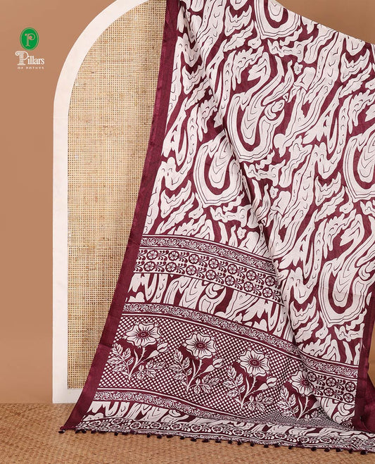 Borderless purple abstract-style fancy printed khadi cotton saree, floral geometric printed pallu & purple printed blouse