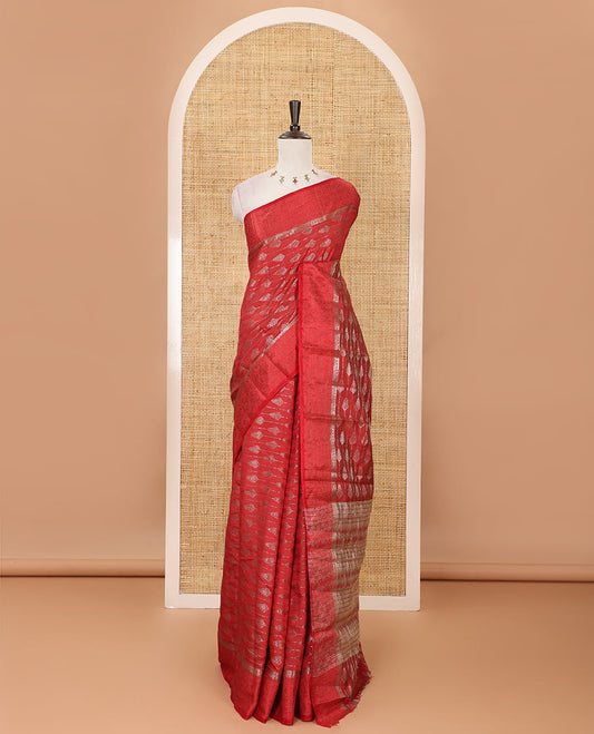 Maroon zari & resham thread arrow design woven art silk saree, zari design satin embossed border & matching blouse
