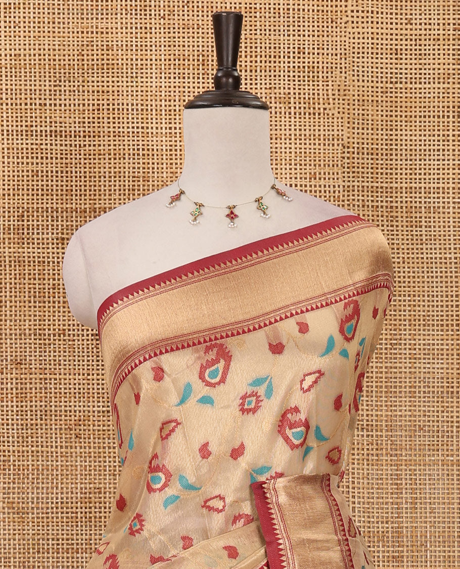 Chikku floral & paisley vine tissue silk saree, contrast temple border, paithani-style peacock & muniya pallu & contrast zari buttas blouse