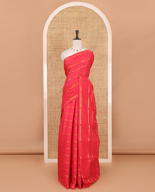 Borderless pink veldhari zari striped Sungudi cotton saree, self-pallu of veldhari stripes & running blouse