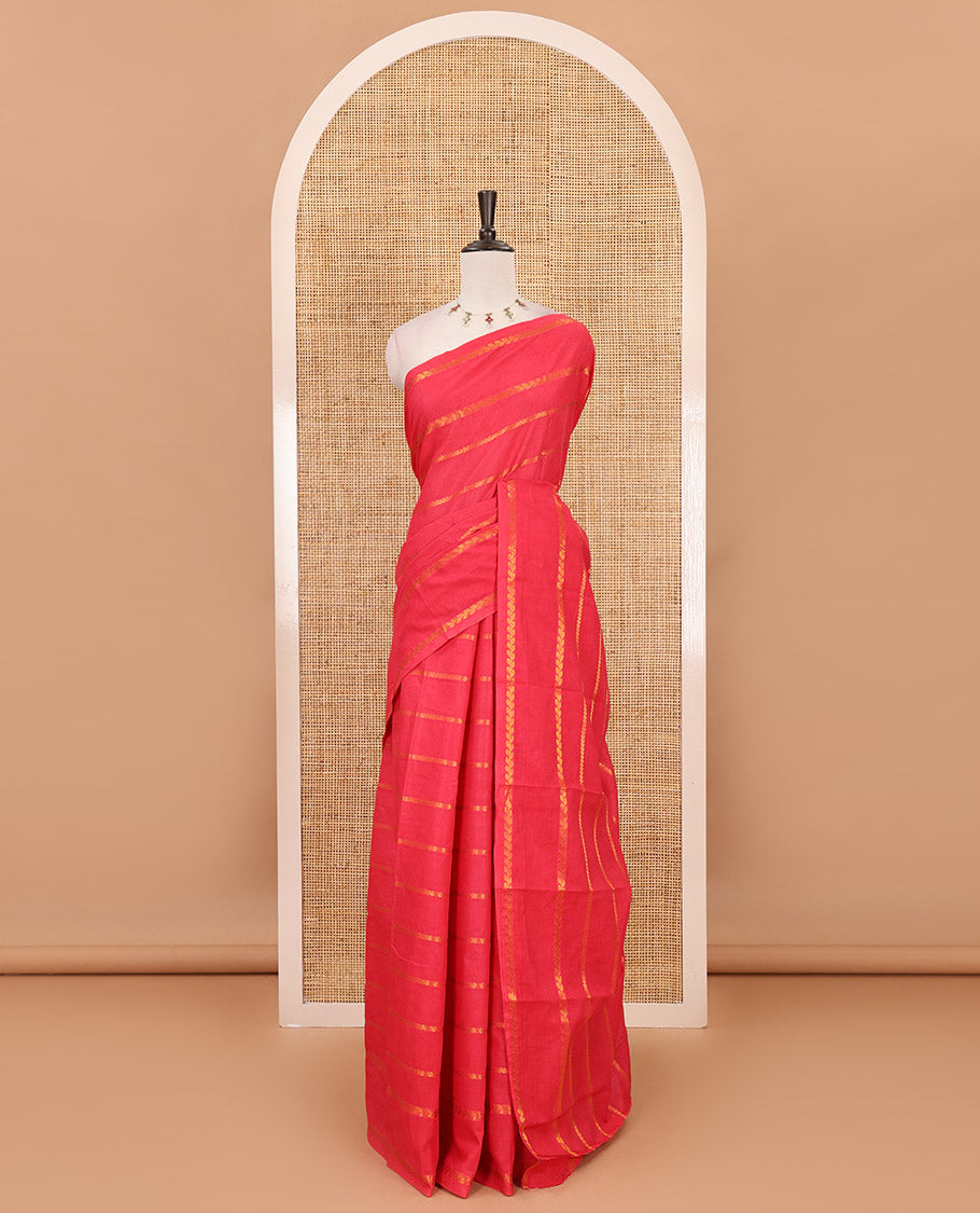 Borderless pink veldhari zari striped Sungudi cotton saree, self-pallu of veldhari stripes & running blouse