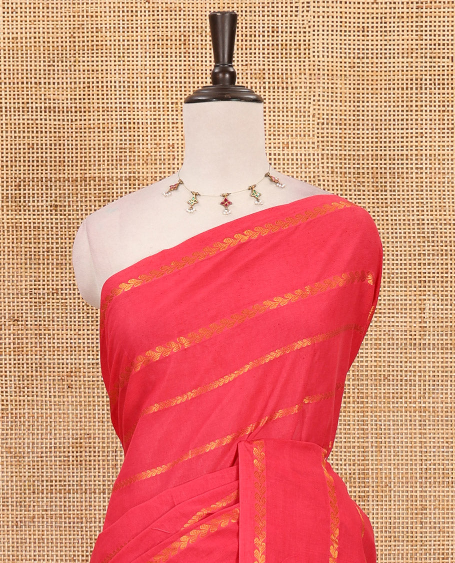 Borderless pink veldhari zari striped Sungudi cotton saree, self-pallu of veldhari stripes & running blouse