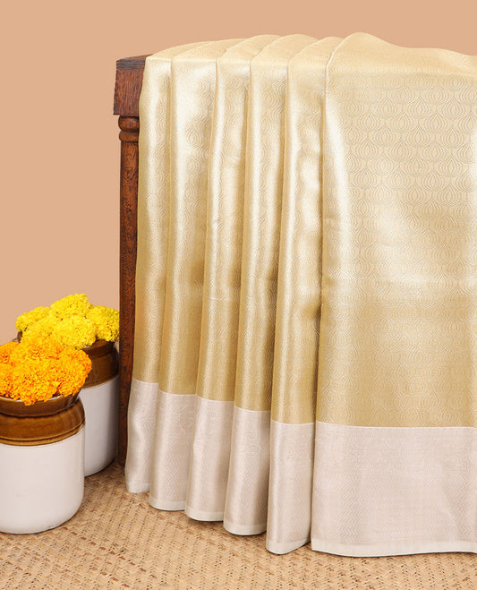 Gold with cream all-over brocade zari weaving design banaras kora tissue saree with contrast zari jacquard border & contrast rich pallu along with brocade blouse