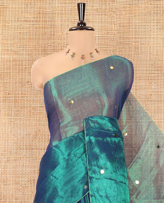 Borderless Rama Khadi Tissue Silk Saree, Enriched with Sequins On Its Body, a Self-Pallu and Paired with a Matching Blouse