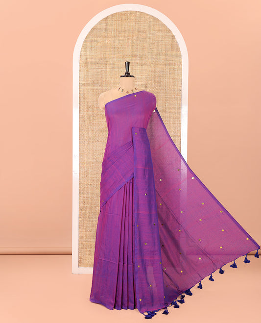 Borderless Violet Mul Cotton Saree, Subtly Sparkled With Big Sequins Work On Its Body, a Self-Pallu and Paired with a Matching Blouse