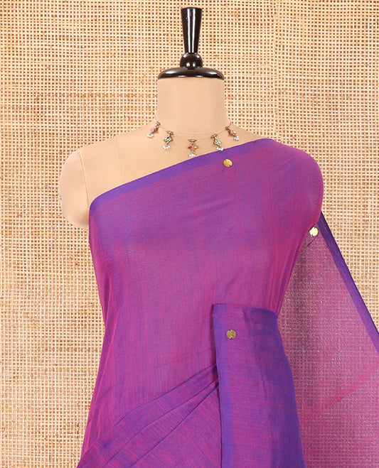 Borderless Violet Mul Cotton Saree, Subtly Sparkled With Big Sequins Work On Its Body, a Self-Pallu and Paired with a Matching Blouse
