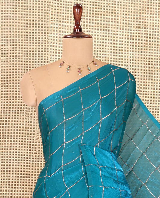 Borderless Rama Fendi Chiffon Saree, Elevated with Checks, a Self-Pallu, and No Blouse