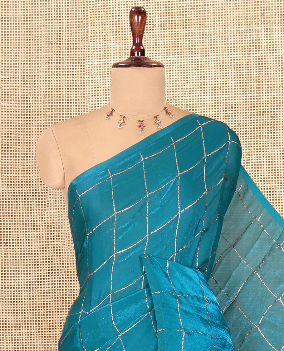 Borderless Rama Fendi Chiffon Saree, Elevated with Checks, a Self-Pallu, and No Blouse