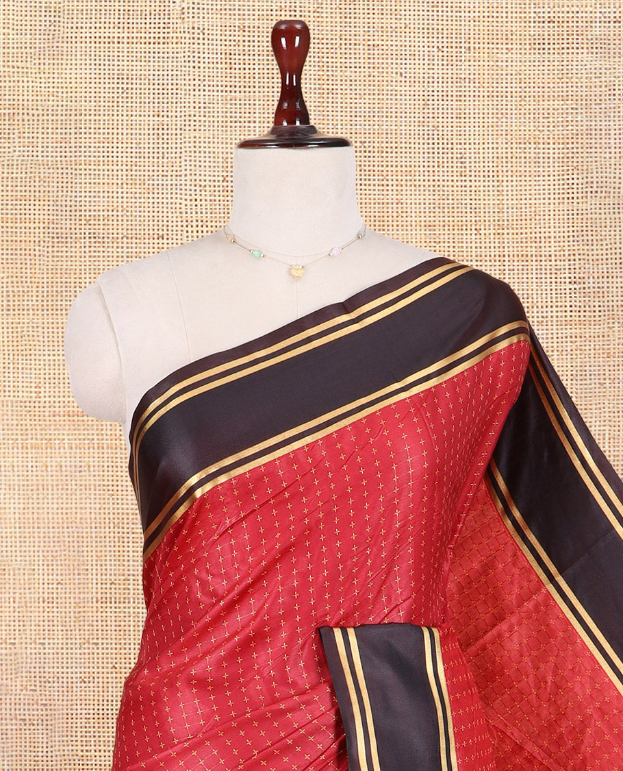 Maroon Semi-Soft Silk Saree Steeped with Plus-Shaped Buttas, Contrast Border, and a Matching Blouse