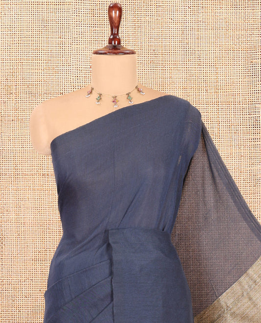 Borderless Grey Plain Khadi Cotton Saree, Jute Pallu, and No Blouse