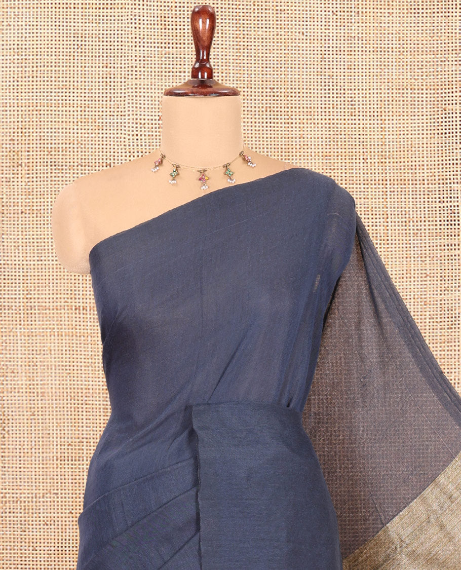 Borderless Grey Plain Khadi Cotton Saree, Jute Pallu, and No Blouse