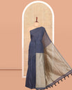 Borderless Grey Plain Khadi Cotton Saree, Jute Pallu, and No Blouse