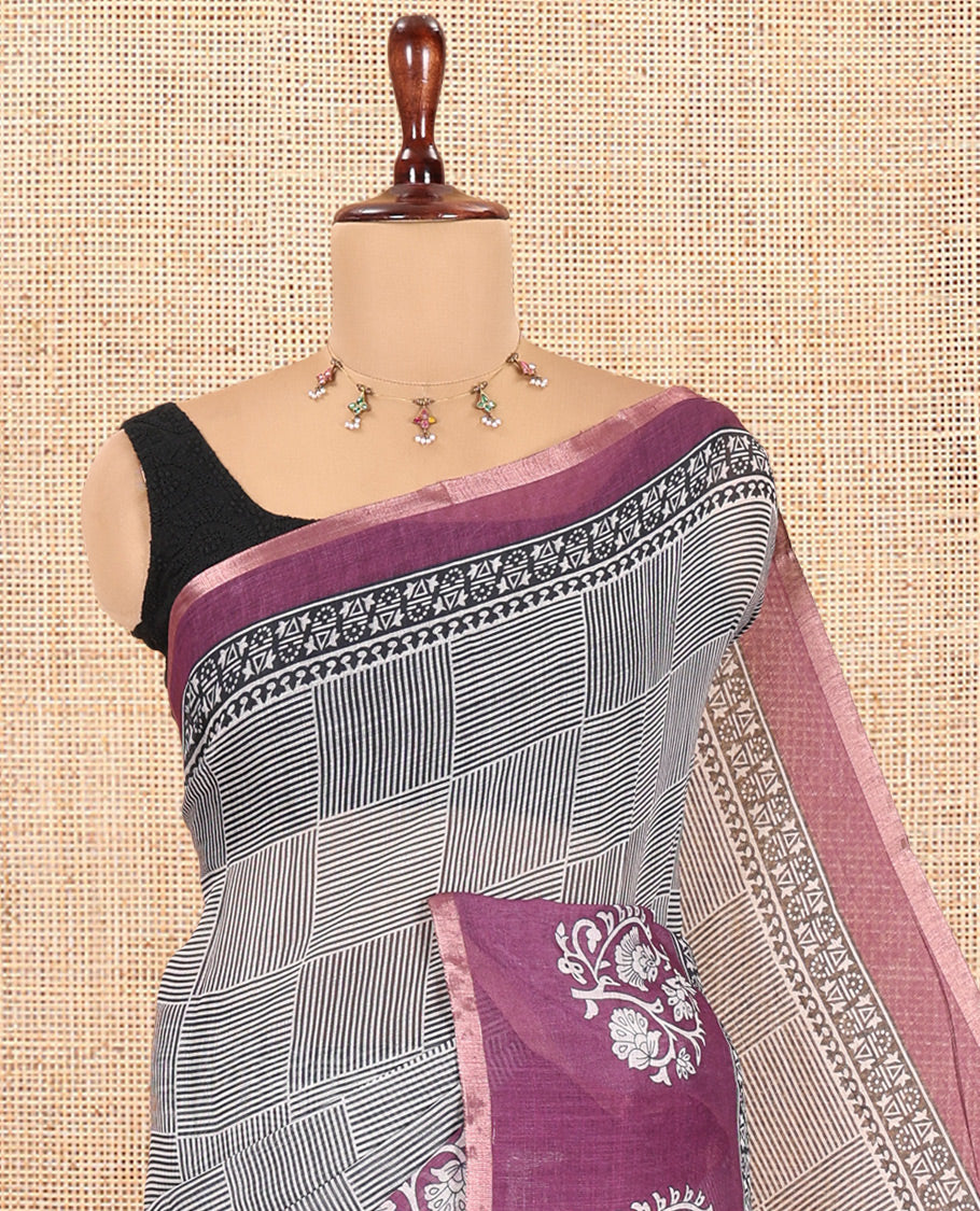 Black-Purple Linen Cotton Saree