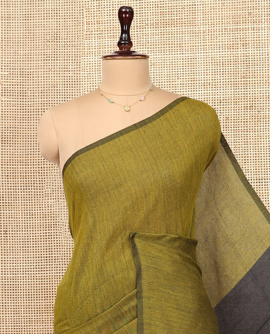 Borderless Mehendi Plain Design Khadi Cotton Saree