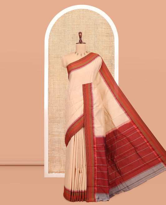Light Chikku Plain Mercerised Cotton Saree