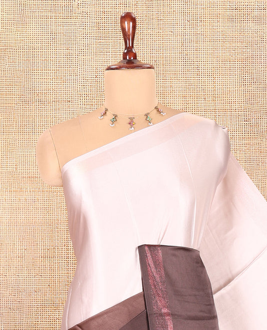 Cream-Coffee Brown Plain Ombre-Style Satin Crepe Saree