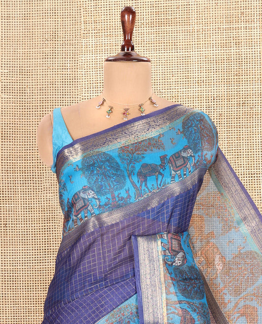 Navy Blue Kota Chex Saree