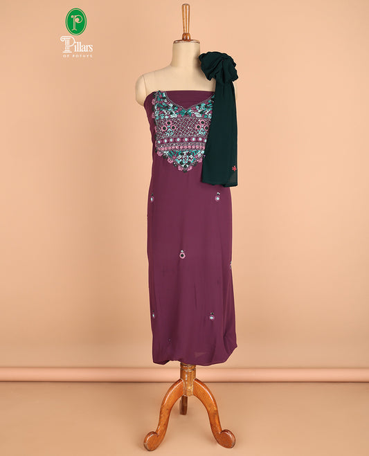 wine chudidhar material challa flower print georgette top with santoon material pants & challa work dupatta