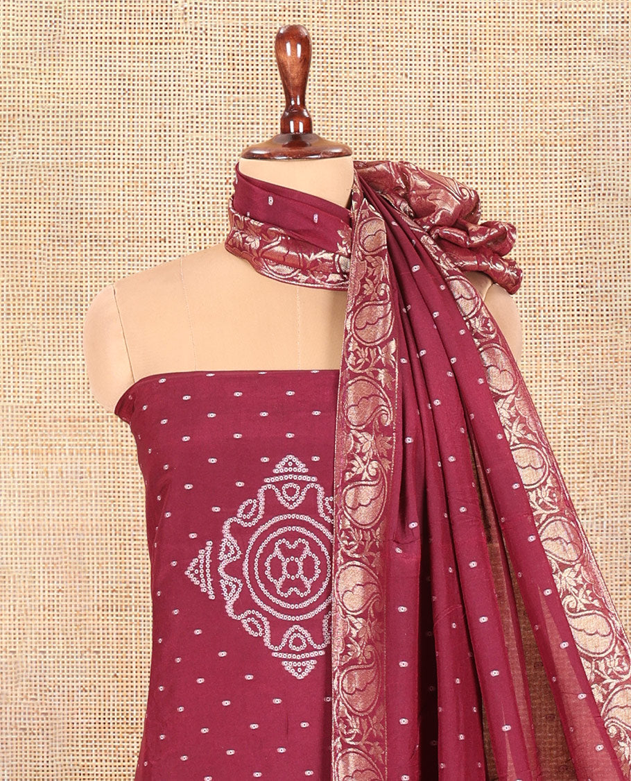Maroon Mul Chanderi Tissue Material Chudidar Set