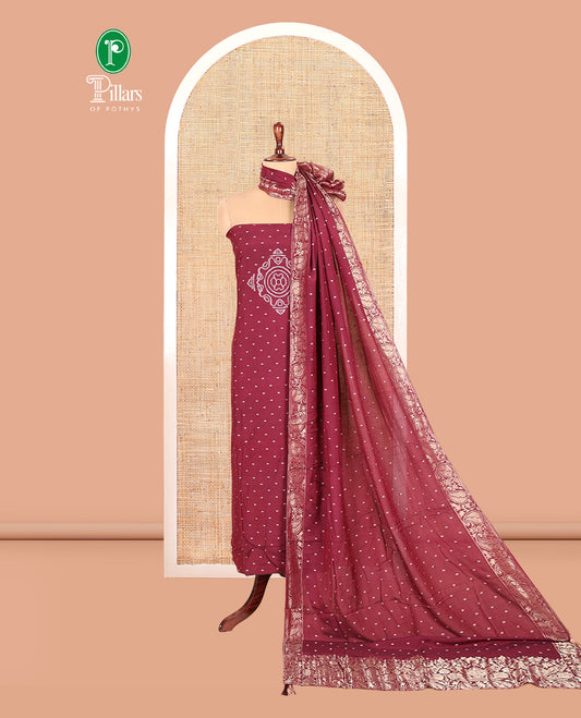 Maroon Mul Chanderi Tissue Material Chudidar Set