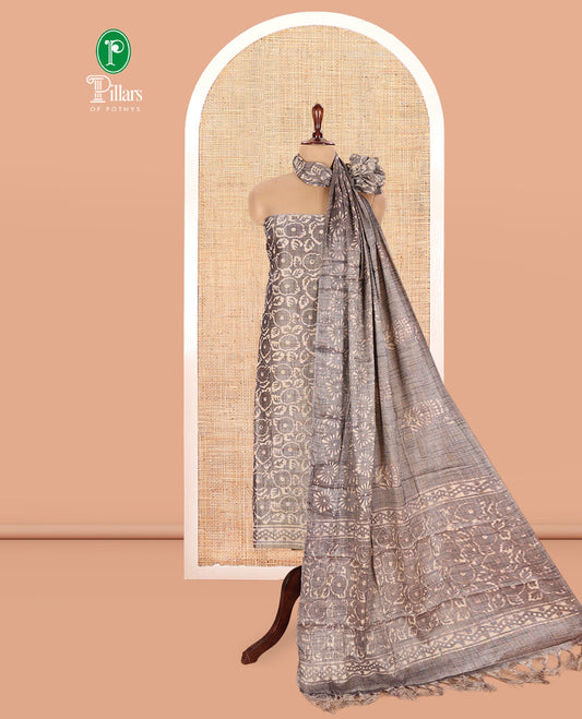 Grey Semi-Silk Khadi Jute Material Chudidar Set