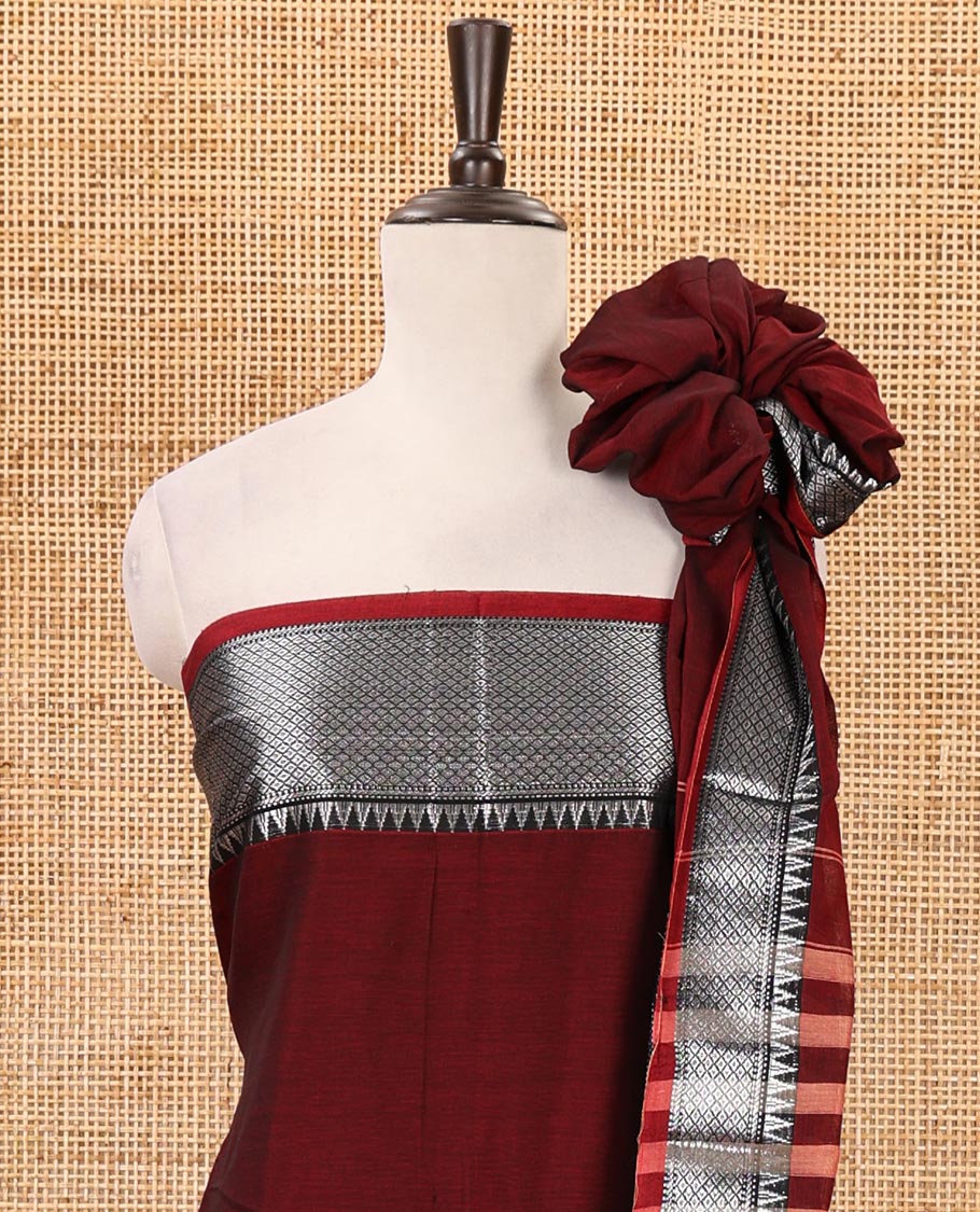 Maroon material chudidar set,traditional zari border mercerized cotton top, matching mercerized cotton bottom & traditional border dupatta