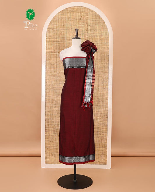 Maroon material chudidar set,traditional zari border mercerized cotton top, matching mercerized cotton bottom & traditional border dupatta